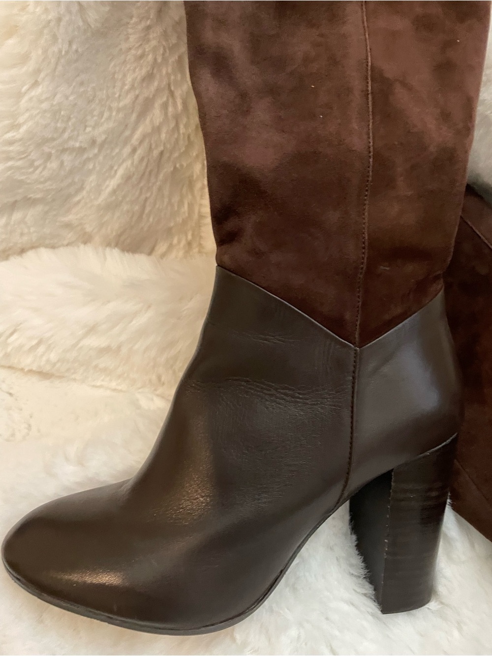 Women's Brown Two-Tone Block Heel Boots